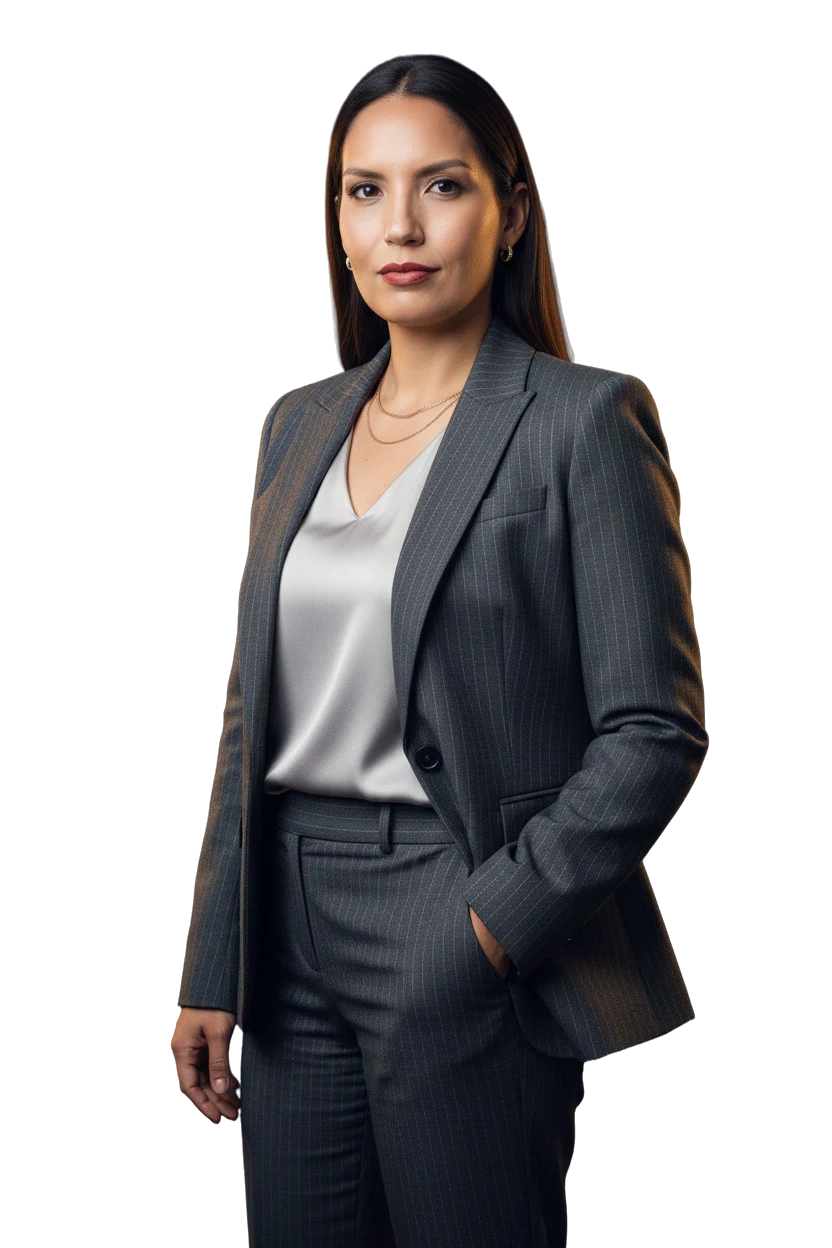 Aline Bravo em traje executivo